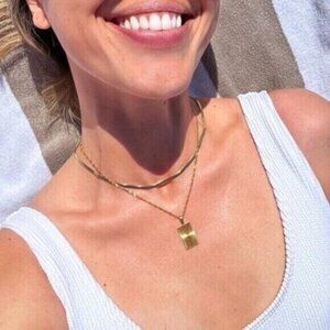 Gold Layered Rectangle Pendant Necklace - Women Jewelry